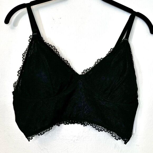 NWT BP Nordstrom Lace Overlay Adjustable Strap Longline Bralette Black XL - Picture 1 of 6